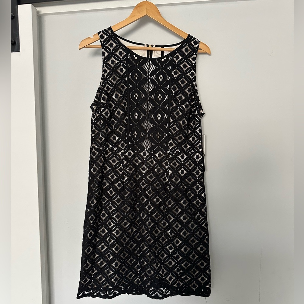 KENSIE WOMEN’s Black Nude Sleeveless Lace Overlay Sheath‎ Dress Medium